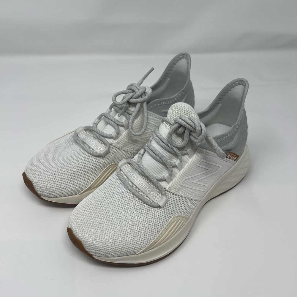 New Balance ROAV Fresh Foam White and Gray Athletic Shoes with Cushioned Midsole